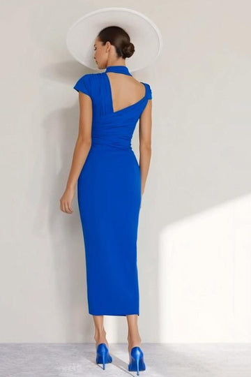 Royal Blue Halter Sheath Chiffon Mother of the Bride Dress